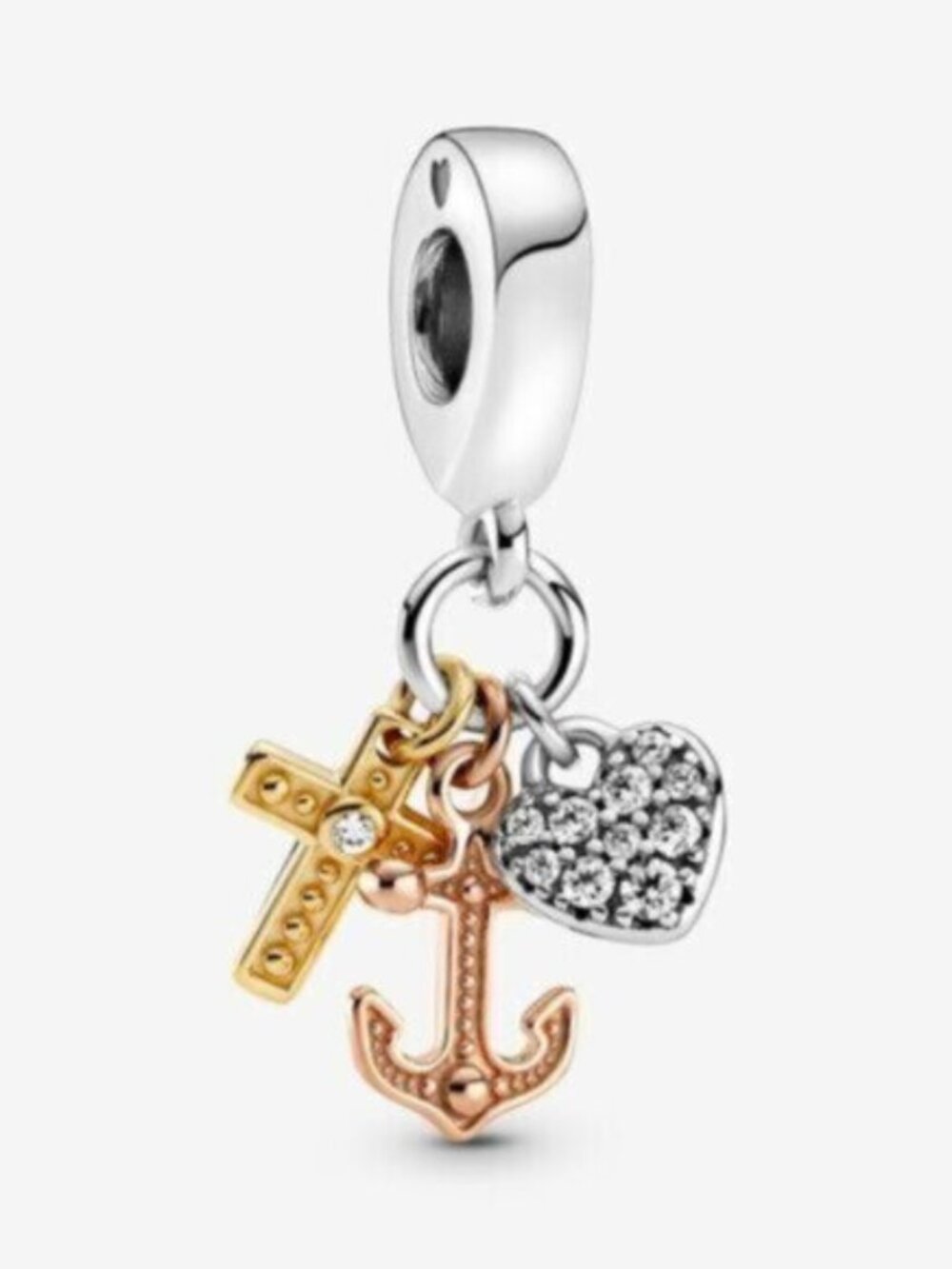 Pandora Triple-tone Cross, Heart, & Anchor Dangle Charm